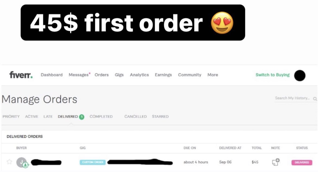$45 first order delivered on Fiverr